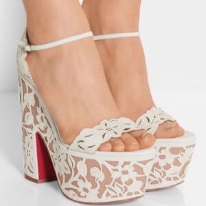 Christian Louboutin White Floral Platform Heels